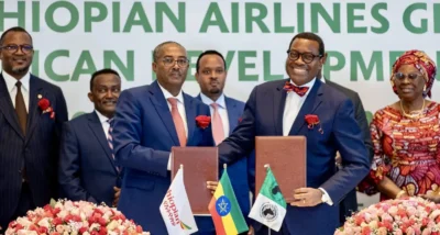 Vue aérienne projetée du futur plus grand aéroport d’Afrique en Éthiopie, près de Bishoftu


